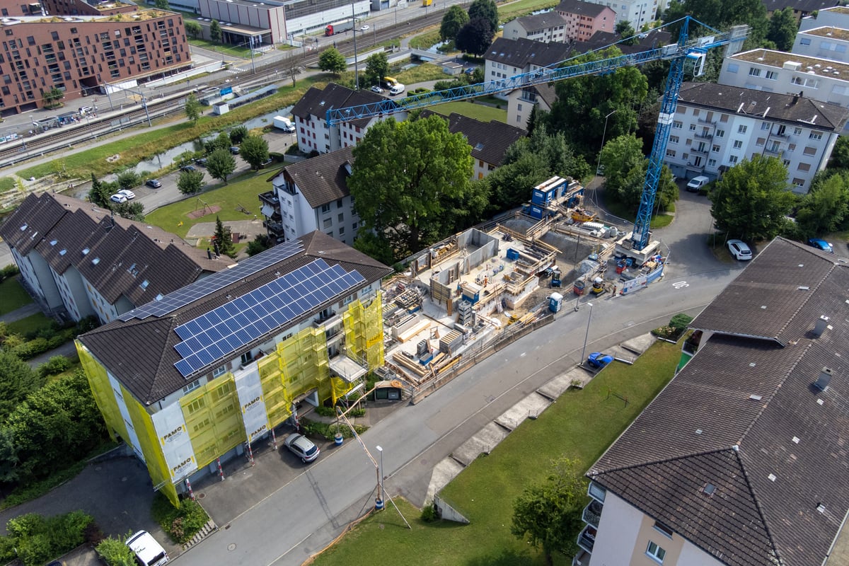 Drohnenaufnahme vom Bauplatz an der Buchfeldstrasse in Buchrain