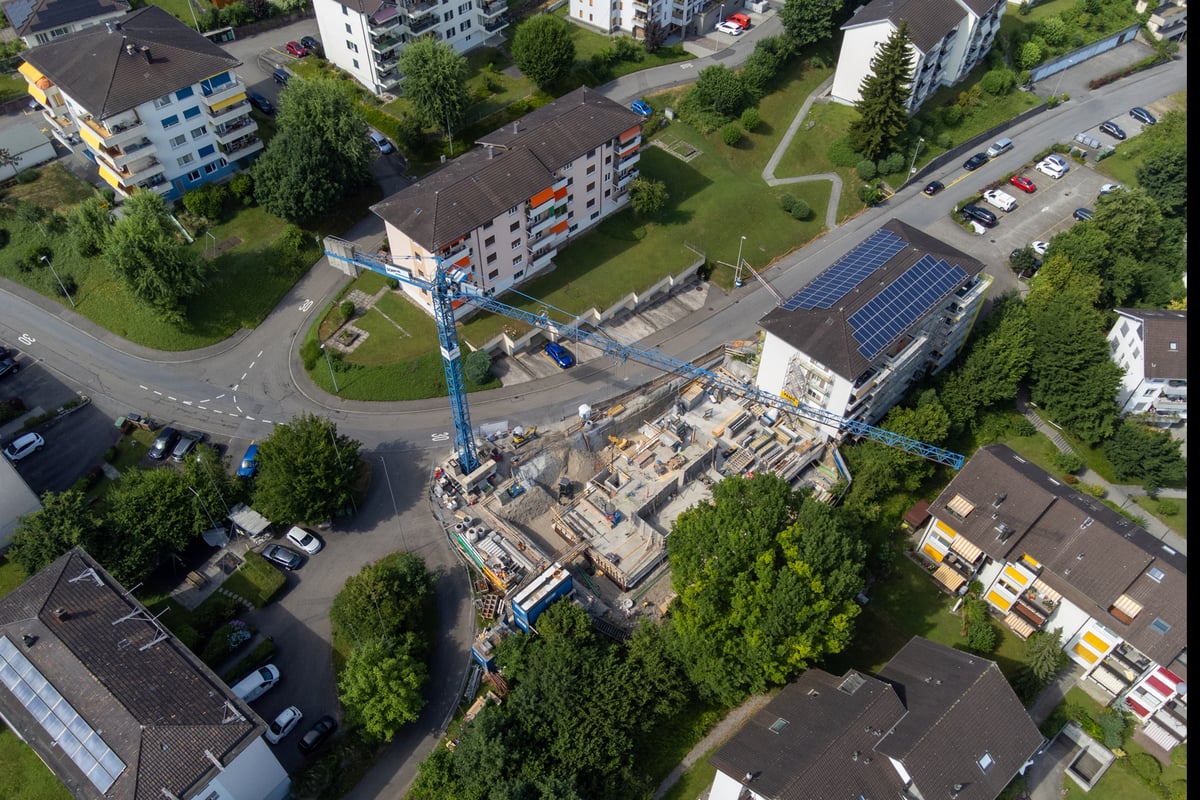 Drohnenaufnahme vom Bauplatz an der Buchfeldstrasse in Buchrain