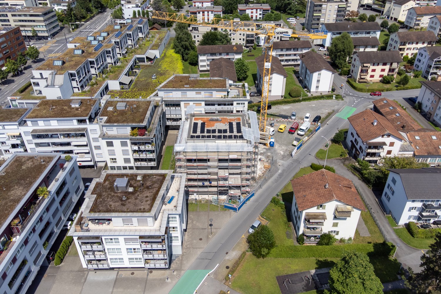 Drohnenaufnahme der Baustelle Gartenweg in Ebikon