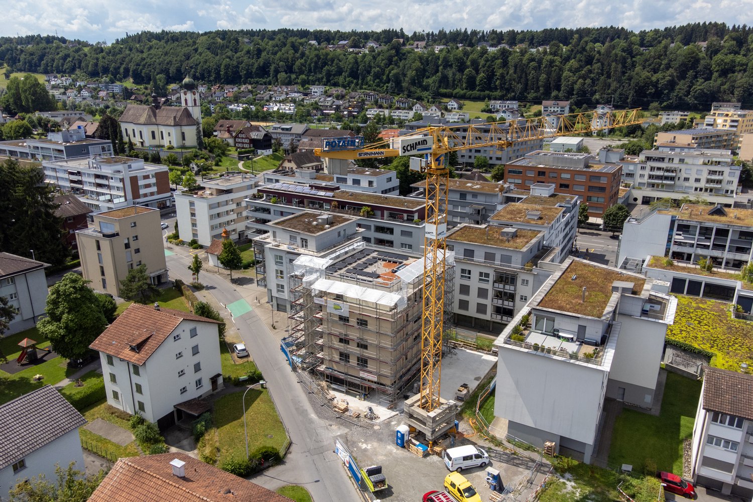 Drohnenaufnahme der Baustelle Gartenweg in Ebikon