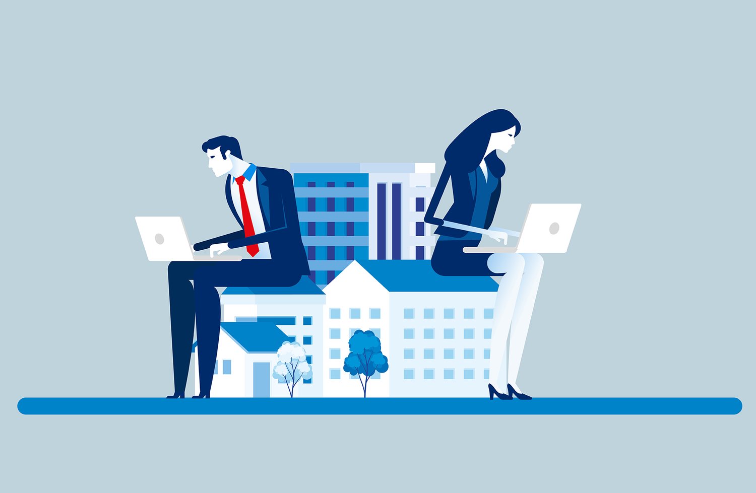 Vektorgrafik wo zwei Personen am Laptop arbeiten